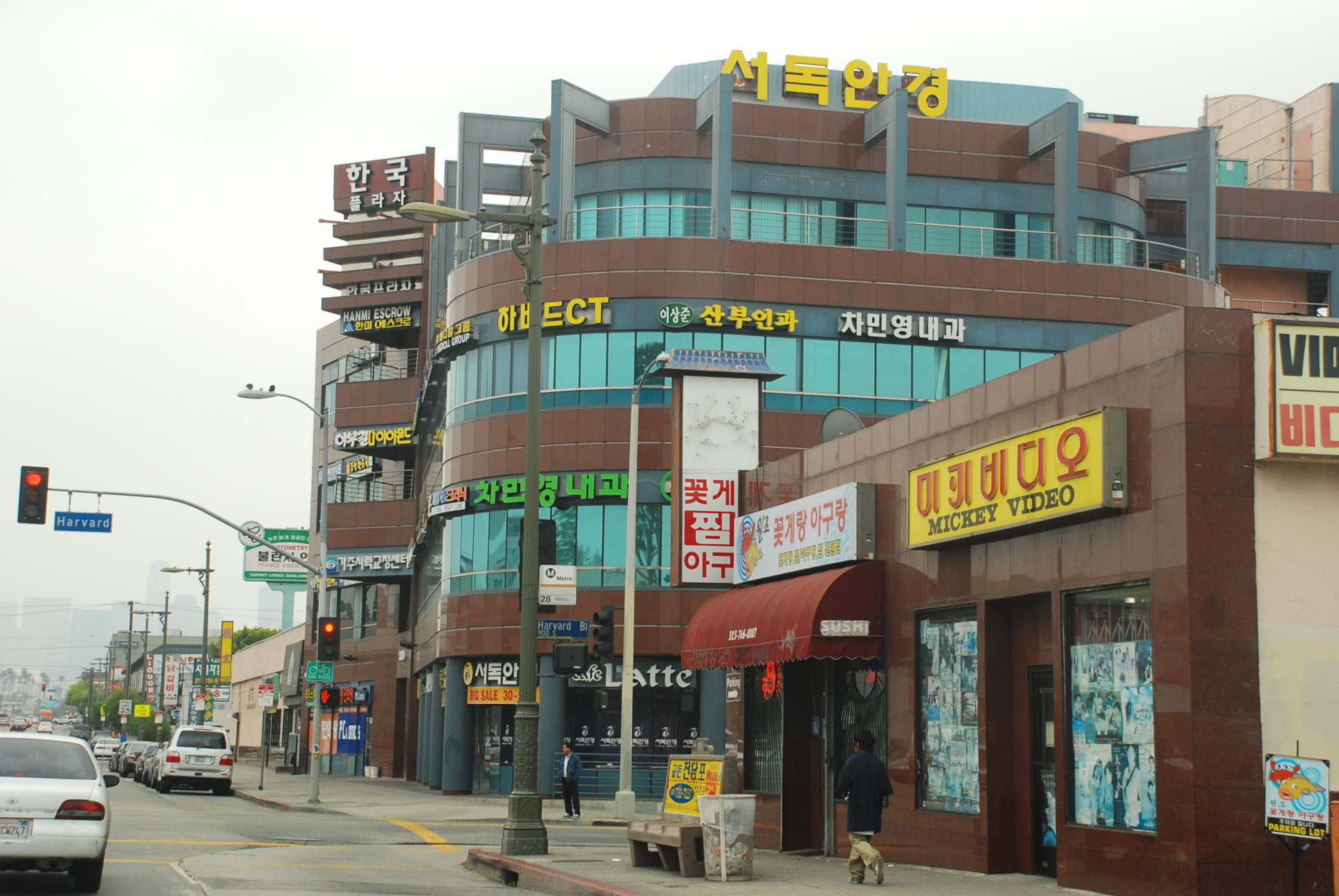 Koreatown street scene Olympic & Harvard, Los Angeles